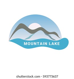 Lake in the mountain vector isolated logo sign. Sun sky and mountines