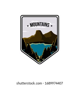 Lake and mountains badge illustration design. simple illustration of wild nature. suitable for making stickers or logos for adventurous groups. vector illustration in eps format.