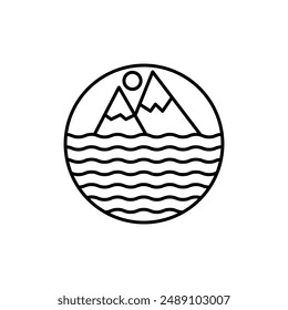 Lake and mountains line icon. simpel flat black linear illustration for web and app on white background..eps