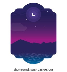 lake and mountains at night scene