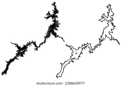 Mapa del embalse del lago Nasser (África, República Árabe de Egipto), ilustración vectorial, mapa de esbozos de dibujos