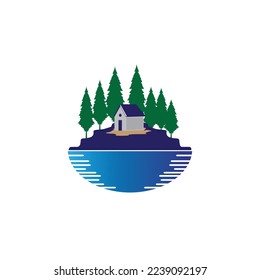 lake nature tree logo vector illustration design