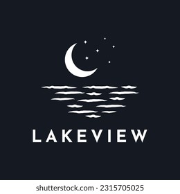 Lake night view logo design template