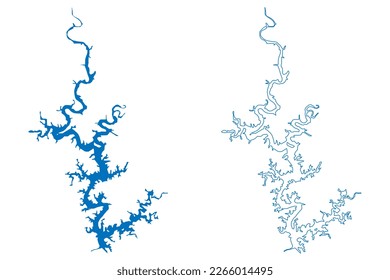 Lake Norfork Reservoir (United States of America, North America, us, usa, Arkansas and Missouri) map vector illustration, scribble sketch Norfork Dam map