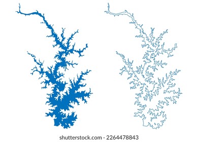 Lake Norman Reservoir (United States of America, North America, us, usa, North Carolina) map vector illustration, scribble sketch Cowans Ford Dam map