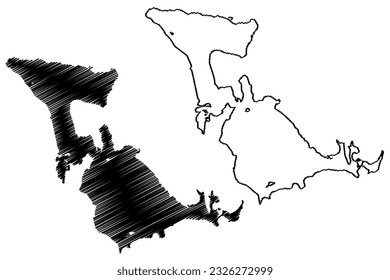 Lake North Fowl and South Fowl (Canada, United States, North America, us) map vector illustration, scribble sketch map