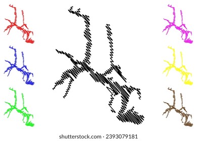 Lake OHiggins or San Martin Lake (South America, Argentine Republic, Argentina, Chile, Patagonia) map vector illustration, scribble sketch O'Higgins or San Martín Lake map