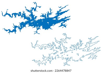 Lake Ouachita Reservoir (United States of America, North America, us, usa, Arkansas) map vector illustration, scribble sketch Blakely Mountain Dam map