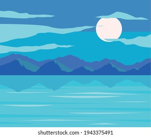 lake panoramic scene flat landscape