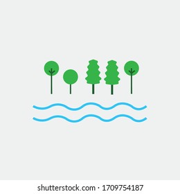See mit Park Vektorillustration Symbol Wasserkörper