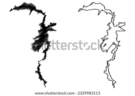 Lake Pathfinder Reservoir (United States of America, North America, us, usa, Wyoming) map vector illustration, scribble sketch Pathfinder Dam map