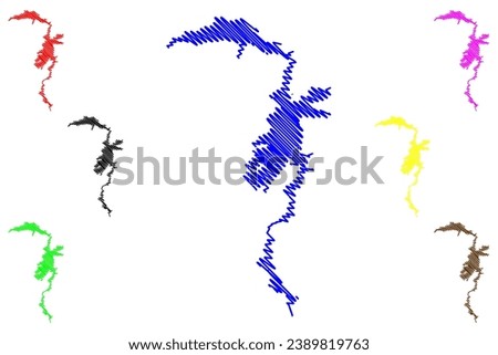 Lake Pathfinder Reservoir (United States of America, North America, us, usa, Wyoming) map vector illustration, scribble sketch Pathfinder Dam map