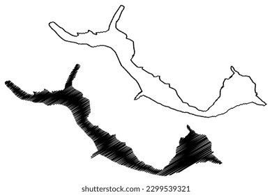 Lake Perucac reservoir (Republic of Serbia, Bosnia and Herzegovina) map vector illustration, scribble sketch Jezero Perućac dam map