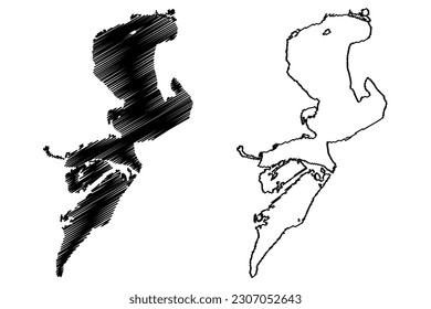 Lake Razelm or Razim (Romania) map vector illustration, scribble sketch Golovita, Sinoe map