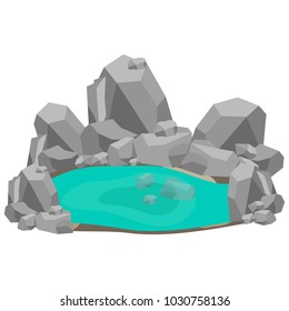 Lake, realistic lake with rocks. Flat design, vector illustration, vector. Flat design, vector.