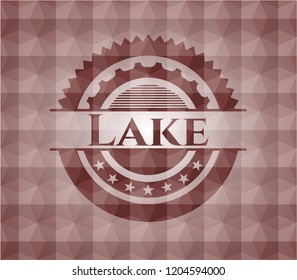 Lake red emblem with geometric pattern background. Seamless.