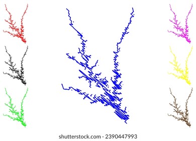 Richard B. Lake. Russell Reservoir (Vereinigte Staaten von Amerika, Nordamerika, uns, usa, Georgia und South Carolina) Karte, Vektorgrafik, Skizze Richard B. Russell-Dam-Karte