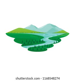 Lake and River Pine Forest Mountain View Landscape Vector