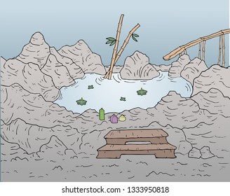 Lake in rocks illustration