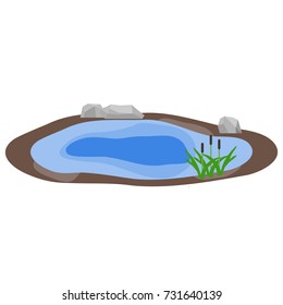 Lake, lake with rocks and reeds, water. Flat design, vector illustration, vector.