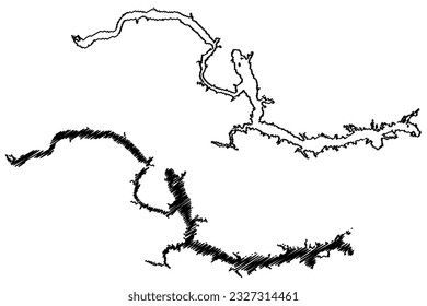 Lake Sakakawea Reservoir (United States of America, North America, us, usa, North Dakota) map vector illustration, scribble sketch Garrison Dam map