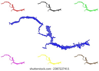 Lake Sakakawea Reservoir (United States of America, North America, us, usa, North Dakota) map vector illustration, scribble sketch Garrison Dam map