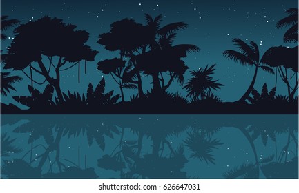 Lake scenery on jungle silhouette at night - Shutterstock ID 626647031