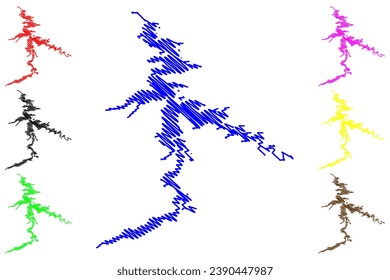 Lake Seminoe Reservoir (United States of America, North America, us, usa, Wyoming) map vector illustration, scribble sketch Seminoe Dam map