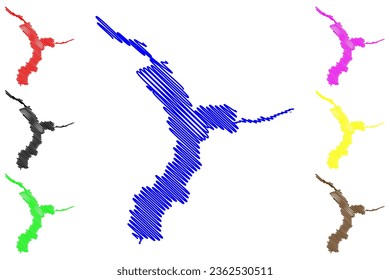 Lake Shey phoksundo (Federal Democratic Republic of Nepal) map vector illustration, scribble sketch Phoksundo Lake map