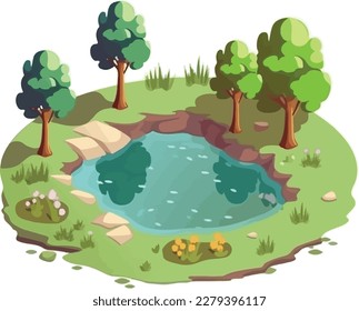 a lake with sime trees around vector illustration
