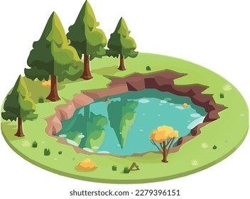 a lake with sime trees around vector illustration