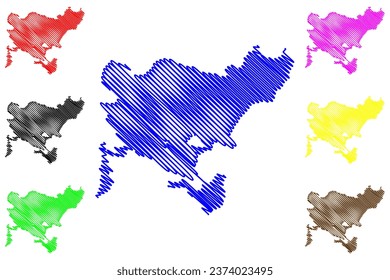 Lake Sniardwy and Seksty(Republic of Poland) map vector illustration, scribble sketch Śniardwy or Spirdingsee and Sexter See map