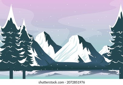 Lake Snow Mountain Frozen Ice Nature Landscape Adventure Illustration