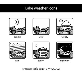 Lake square weather icons, black and white.