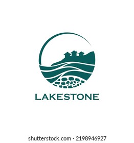 Lake Stone Icon. Circle And Water Symbol. Logo Design. Vector Illustration.