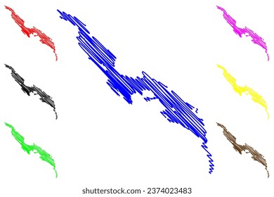 Lake Stora Lulevatten (Kingdom of Sweden) map vector illustration, scribble sketch The Great Lule Water map