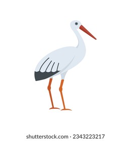 Lake stork icon flat vector. Baby fly bird. Japanese stork isolated
