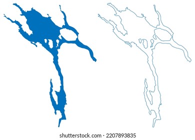 Lake Storsjon (Kingdom Of Sweden) Map Vector Illustration, Scribble Sketch Storsjön Or The Great Lake Map