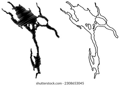 Lake Storsjon (Kingdom of Sweden) map vector illustration, scribble sketch Storsjön or The Great Lake map