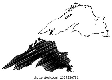 Lake Superior (Canada, United States, North America, us, Great Lakes) map vector illustration, scribble sketch map