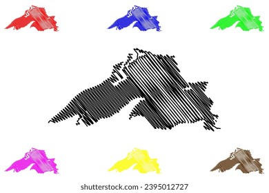 Lake Superior (Canada, United States, North America, us, Great Lakes) map vector illustration, scribble sketch map