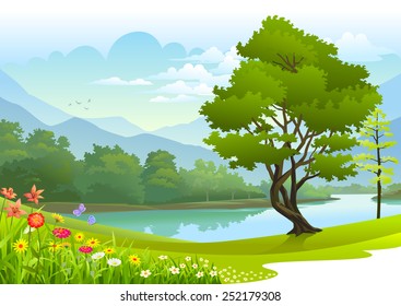 Lake surrounded by lush greenery