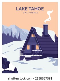 Ilustración del paisaje del parque nacional del lago Tahoe. apto para la impresión de arte, afiche de viajes, postal. Viajes a Estados Unidos. 