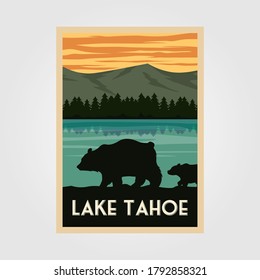 lake tahoe national park vintage poster outdoor vector illustration design, wild bear poster svg