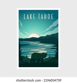 Lake Tahoe scenery poster vector illustration design, lake and bear poster svg