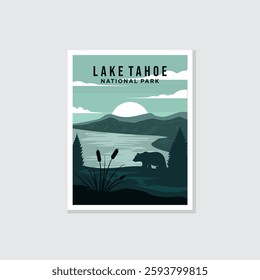 Lake Tahoe scenery poster vector illustration design, lake and bear poster