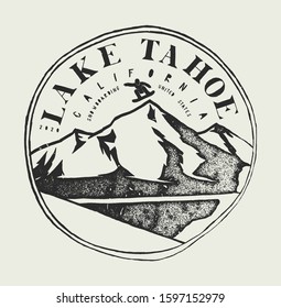 Lake Tahoe Snowboarding spot stamp. Vintage typography print vector illustration. svg
