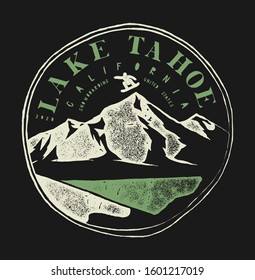 Lake Tahoe winter resort vintage badge. Snowboard t-shirt design. svg