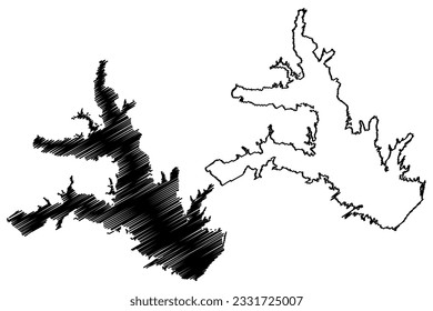 Lake Tawakoni Reservoir (United States of America, North America, us, usa, Texas) map vector illustration, scribble sketch Iron Bridge Dam map