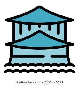 Lake temple icon outline vector. Japan kyoto. City tower color flat